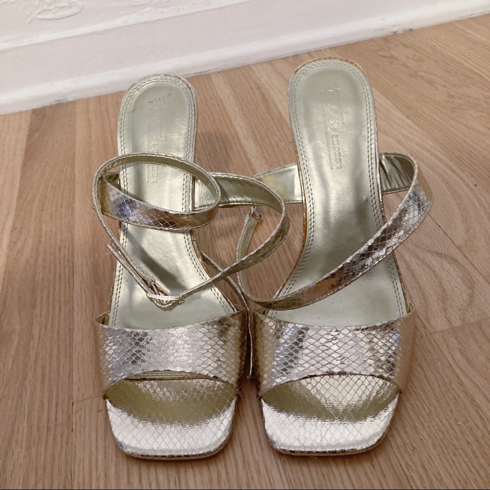 Gold Snake Print Ankle Strap High Heels